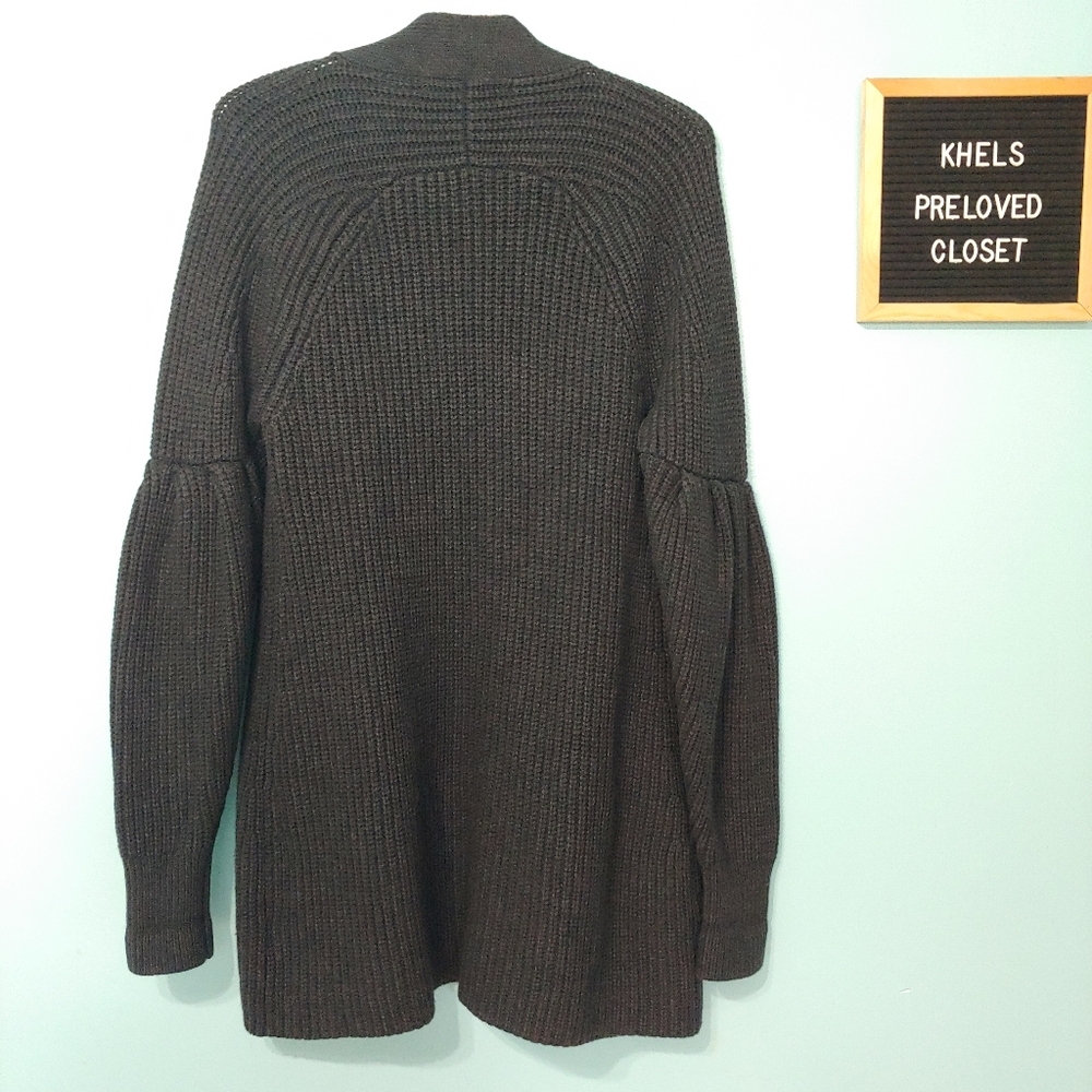 ANTHROPOLOGIE KNITTED & KNOTTED DARK Gray MAJELLA Open Front WOOL BLEND CARDIGAN - Picture 8 of 16